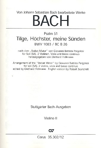 Tilge Höchster meine Sünden BWV1083 für Sopran, Alt, 2 Violinen, Viola und Bc