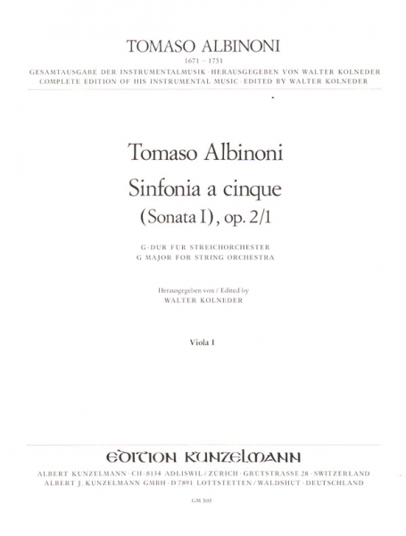 Sinfonia à cinque G-Dur op.2,1 für Streicher