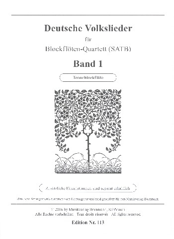 Deutsche Volkslieder Band 1 für 4 Blockflöten (SATB)