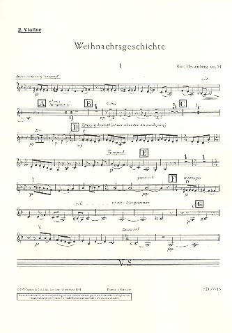 Weihnachtsgeschichte op. 54 für gemischten Chor (SATB) mit Soli (STB) und Streichorchester, Flöte