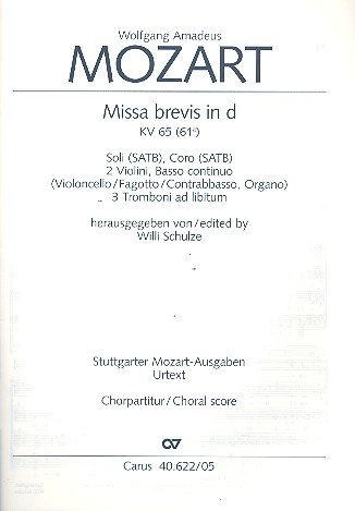 Missa brevis d-Moll KV65 für Soli, Chor und Orchester