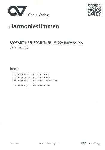 Missa brevissima für Soli, gem Chor und Orchester