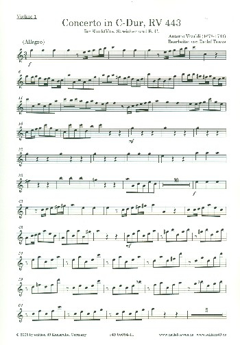 Konzert C-Dur RV443 für Sopraninoblockflöte, Streichorchester und Bc