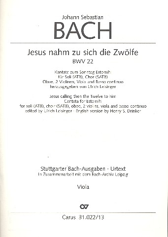 Jesus nahm zu sich die Zwölfe Kantate Nr.22 BWV22