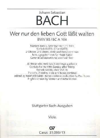 Wer nur den lieben Gott lässt walten für Soli, gem Chor, 2 Oboen, 2 Violinen, Viola und BC