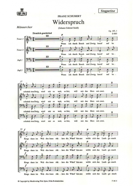 Widerspruch op.105,1 D865 für Männerchor und Klavier