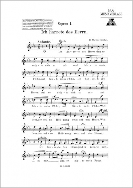 Ich harrete des Herrn für Frauenchor und Klavier (Violoncello ad lib)