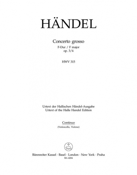 CONCERTO GROSSO F-DUR OP.3,4 HWV315 FUER ORCHESTER