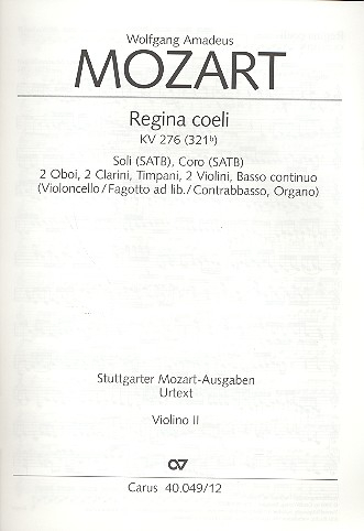 Regina coeli KV276 für Soli (SATB), Chor und Orchester