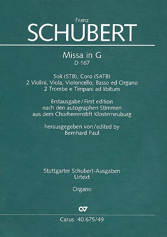 Missa G-Dur D167 für Soli (STB), Chor und Orchester