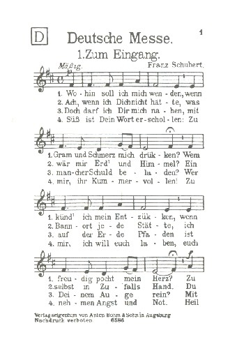 Deutsche Messe Ausgabe D für 1-stimmigen Volksgesang und Orgel