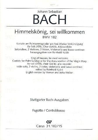 Himmelskönig sei willkommen BWV182 für Soli, gem Chor und Orchester