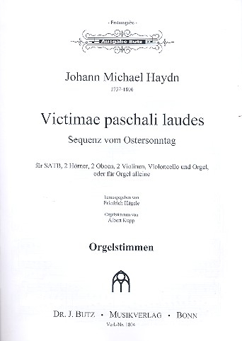 Victimae paschali laudes für gem Chor und Orchester (Orgel)