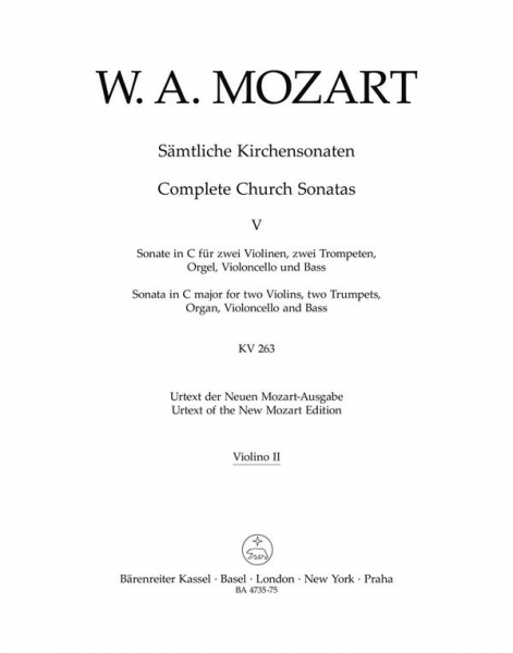 Sonate C-Dur KV263 für 2 Violinen, 2 Trompeten, Orgel, Violoncello