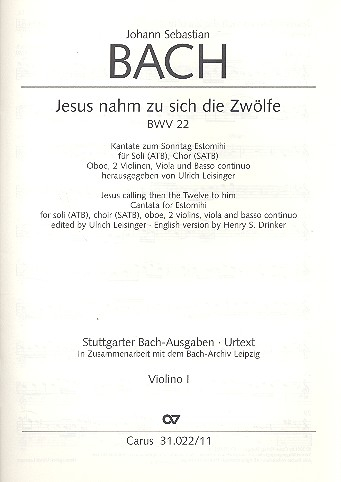 Jesus nahm zu sich die Zwölfe Kantate Nr.22 BWV22