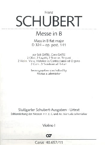 Messe B-Dur D324 op.posth.141 für Soli gem Chor und Orchester