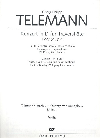 Konzert D-Dur TWV51:D4 für Flöte, 2 Violinen, Viola und Bc