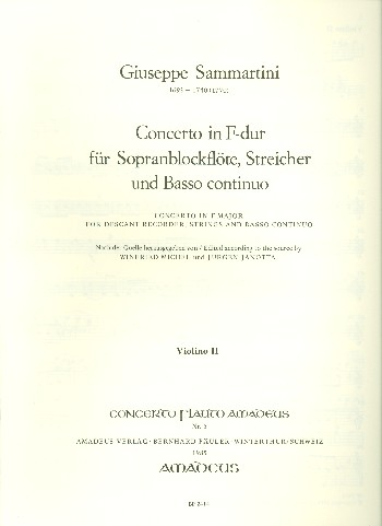 Concerto F-Dur für Sopranblockflöte, Streicher und Bc