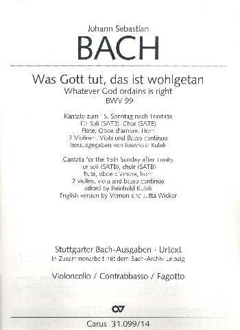 Was Gott tut das ist wohlgetan Kantate Nr.99 BWV99