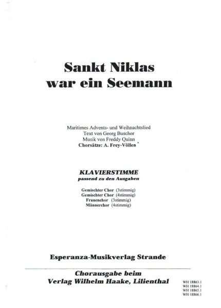 Sankt Niklas war ein Seemann für gem oder Frauen- oder Männer-Chor und Klavier