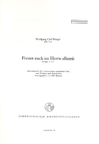 Freuet euch im Herrn allezeit für gem Chor, 2 Violinen und Bc