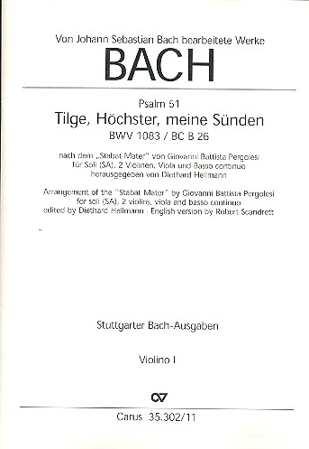 Tilge Höchster meine Sünden BWV1083 für Sopran, Alt, 2 Violinen, Viola und Bc