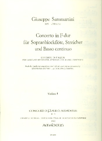 Concerto F-Dur für Sopranblockflöte, Streicher und Bc