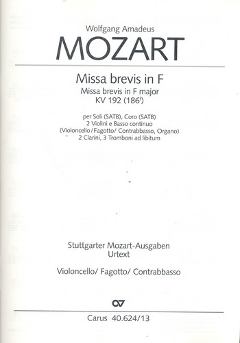 Missa brevis F-Dur KV192 für Soli (SATB), Chor, 2 Violinen