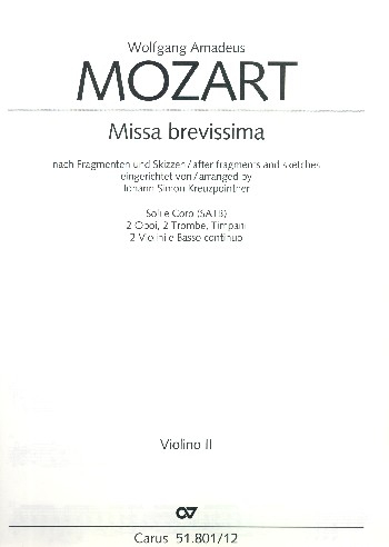 Missa brevissima für Soli, gem Chor und Orchester