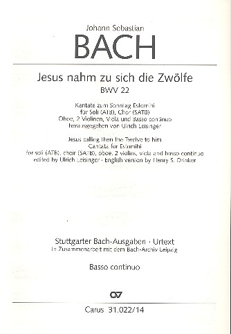 Jesus nahm zu sich die Zwölfe Kantate Nr.22 BWV22