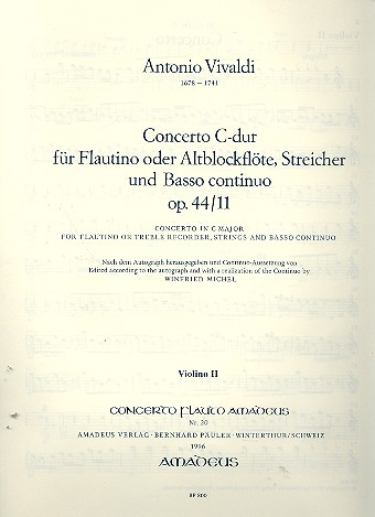 Concerto C-Dur op.44,11 RV443 für Flöte, (Alt-Blockflöte), Streicher und Bc