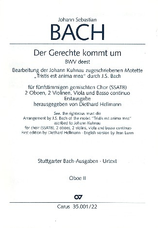 Der Gerechte kommt um für ssatb Chor und Orchester, bwv deest