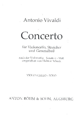 Konzert nach der Sonate e-Moll für Violoncello für Violoncello, Streichorchester und Bc