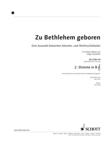 Zu Bethlehem geboren für gem Chor und Klavier (Instrumente ad lib)