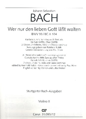 Wer nur den lieben Gott lässt walten für Soli, gem Chor, 2 Oboen, 2 Violinen, Viola und BC