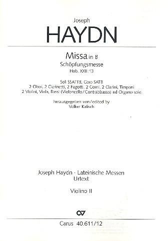 Schöpfungsmesse B-Dur Hob.XXII:13 für Soli (SATB), Chor und Orchester