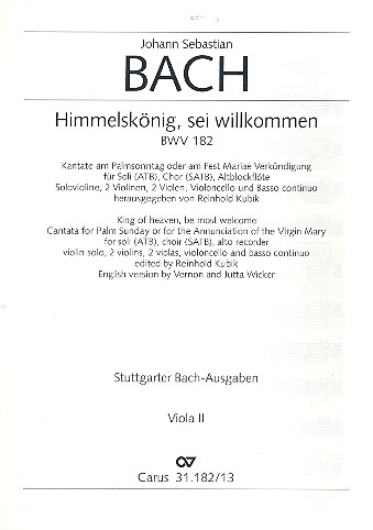 Himmelskönig sei willkommen BWV182 für Soli, gem Chor und Orchester