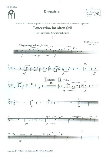 Concertino im alten Stil G-Dur op.20 für Orgel und Streichorchester