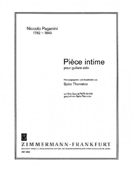 PIECE INTIME POUR GUITARE SOLO THOMATOS, SPIRO, ED.