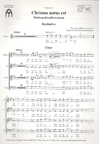 Christus natus est für gem Chor, Streicher und Orgel (2 Hörner ad lib)