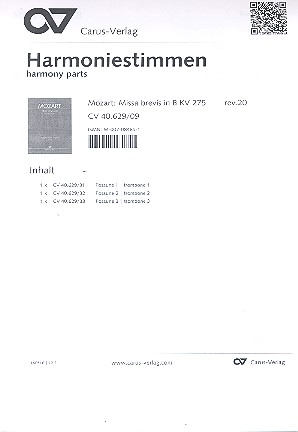 Missa brevis B-Dur KV275 für Soli (SATB), Chor, 2 Violinen und Bc