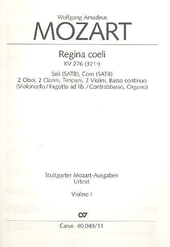 Regina coeli KV276 für Soli (SATB), Chor und Orchester