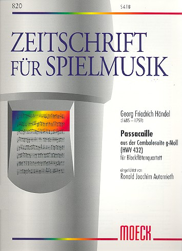 Passacaille g-Moll HWV432 für 4 Blockflöten (SATB)