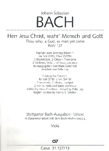 Herr Jesu Christ wahr&#039; Mensch und Gott Kantate Nr.127 BWV127