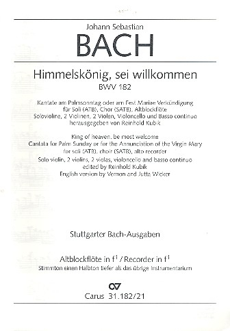 Himmelskönig, sei willkommen BWV182 für Soli, gem Chor und Orchester