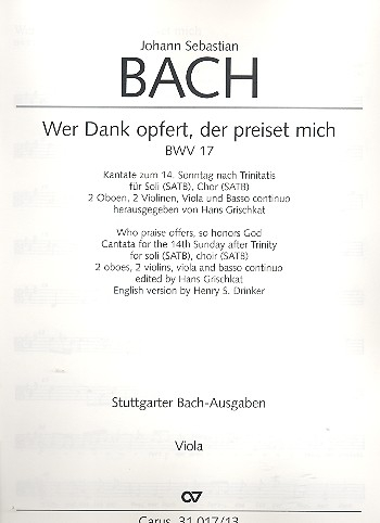 Wer Dank opfert der preiset mich Kantate Nr.17 BWV17