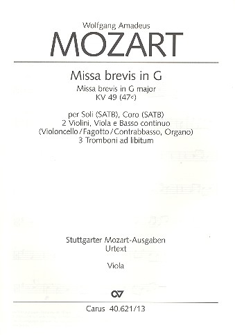 Missa brevis G-Dur KV49 für Soli (SATB), Chor und Orchester