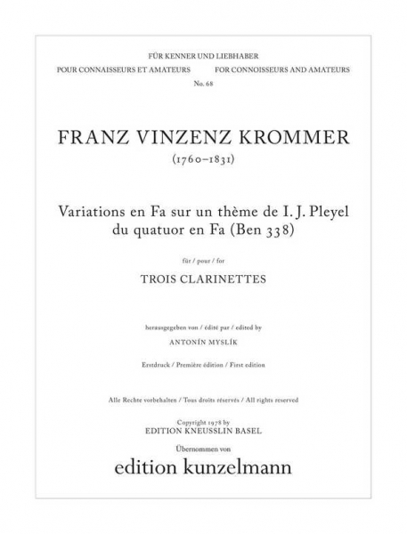 Variations fa majeur sur un theme de pleyel du quatuor en fa (ben338) pour 3 clarinettes