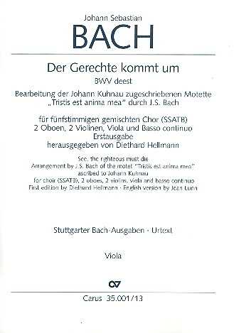 Der Gerechte kommt um für ssatb Chor und Orchester, bwv deest