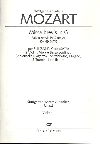 Missa brevis G-Dur KV49 für Soli (SATB), Chor und Orchester